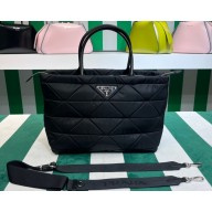 Prada Medium padded nylon tote bag 1BG435 Black 2023
