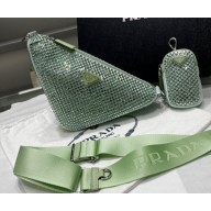 Prada Triangle Satin bag with crystals 1NE190 Green 2023