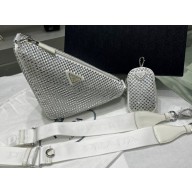 Prada Triangle Satin bag with crystals 1NE190 White 2023