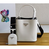 Prada Panier Brushed Leather Tote Bag 1BA319 White 2023