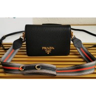 Prada Vitello Daino Double Leather Shoulder Bag 1BD102 Black 2023