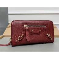 balenciaga zippy long wallet in sheepskin burgundy 2023
