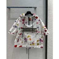 dior White Technical Fabric with Red Multicolor Florilegio Motif Short-Sleeved Hooded Short Anorak 2023