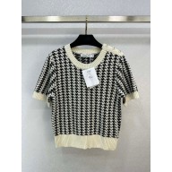 dior Black and White Houndstooth Technical Cotton Knit Short-Sleeved Sweater 2023