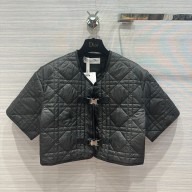 dior Black Quilted Technical Taffeta Macrocannage Short-Sleeved Peacoat 2023