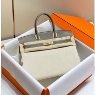 Hermes Birkin 35 Bag gray In canvas/swift Leather With gold hardware 2025