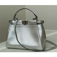 Fendi Peekaboo Iconic Mini Bag in Nappa Leather silver 2025