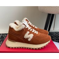 Roger Vivier suede leather sneakers with shearling brown 2024