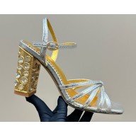 Valentino Garavani Preshoes sandal in laminated ayers skakeskin with crystals heel 10cm silver 2024