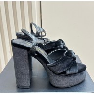 Saint Laurent Heel 14cm platform sandals velvet black 2024