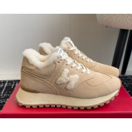 Roger Vivier suede leather sneakers with shearling beige 2024