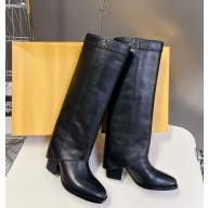 Fendi show Fold Over Boots For Long Boots Women's Knee High Boots in black heel 6cm 2024