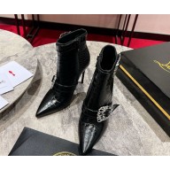 Christian Louboutin heel 10cm Alligator Pattern  in black ankle boots with buckle 2024