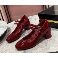 Christian Louboutin heel 5.5cm patent leather Mary Janes burgundy 2024