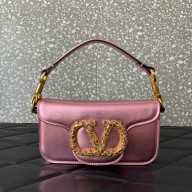VALENTINO Garavani Locò Small metallic leather shoulder bag PINK 2025