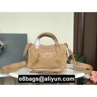 BALENCIAGA SHEEPSKIN CLASSIC METALLIC GOLD EDGE MINI CITY BAG NUDE PINK