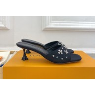 Louis Vuitton Women's silk with Crystal slippers black heel 5.5cm 2024
