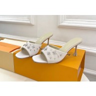 Louis Vuitton Women's silk with Crystal slippers white heel 7.5cm 2024