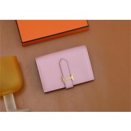 Hermes bearn mini wallet in epsom leather mauve sylvestre with gold hardware handmade(original quality)