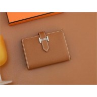 Hermes bearn mini wallet in epsom leather golden brown with silver hardware handmade(original quality)