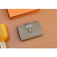 Hermes bearn mini wallet in epsom leather etoupe with silver hardware handmade(original quality)