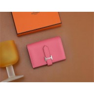 Hermes bearn mini wallet in mysore leather rose azalee with silver hardware handmade(original quality)