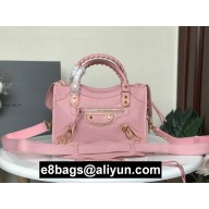 BALENCIAGA SHEEPSKIN CLASSIC METALLIC GOLD EDGE MINI CITY BAG PINK