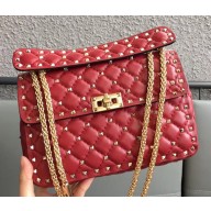 Valentino Rhombus Rockstud Spike Medium Chain Shoulder Bag Red