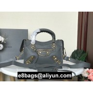 BALENCIAGA SHEEPSKIN CLASSIC METALLIC GOLD EDGE MINI CITY BAG IRON GRAY