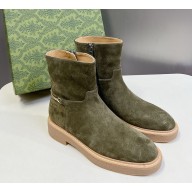 Gucci Women's slim Horsebit ankle boot green suede leather 1118-2024