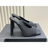 Saint Laurent SEPT mules in satin crepe and rhinestones black 2024