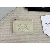 celine Zipped Card Holder in smooth lambskin off white 10K583 2023