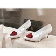 Christian Louboutin I Love Kate Pumps with Crystal Strass Heart Nappa Leather white heel 10.5cm 2024