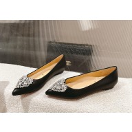 Christian Louboutin I Love Kate fiat with Crystal Strass Heart Nappa Leather Black 2024
