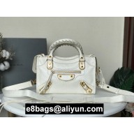 BALENCIAGA SHEEPSKIN CLASSIC METALLIC GOLD EDGE MINI CITY BAG WHITE
