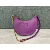 Valentino Mini Vlogo Signature Grainy Calfskin Hobo Bag purple 2022