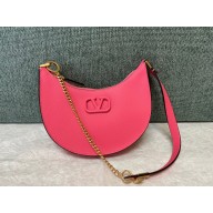 Valentino Mini Vlogo Signature Grainy Calfskin Hobo Bag Pink 2022