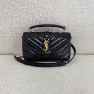 saint laurent college mini chain bag in shiny crackled leather black(original quality)