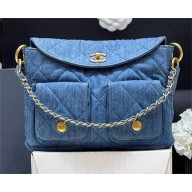 CHANEL BLUE Hobo Handbag IN Washed Denim & Gold-Tone Metal AS5384 2025(ORIGINAL QUALITY)