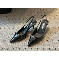 Prada Heel 7.5cm brushed leather Slingback Pumps black 2024
