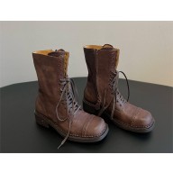 Miu Miu Leather laced booties 5U316E Cocoa Brown 2024