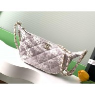 CHANEL gray & White Printed Denim & Gold-Tone Metal Large Hobo Bag AS5431 2025