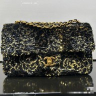 CHANEL Golden & Black Sequins & Gold-Tone Metal FLAP BAG AS4561-B20758 2025