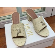 Loro Piana HEEL 8cm ostrich pattern leather summer charms mules creamy 2024