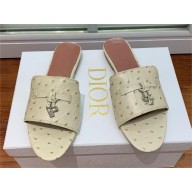Loro Piana ostrich pattern leather summer charms mules creamy 2024
