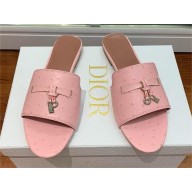 Loro Piana ostrich pattern leather summer charms mules pink 2024