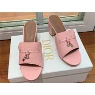 Loro Piana heel 8cm ostrich pattern leather summer charms mules pink 2024