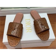Loro Piana ostrich pattern leather summer charms mules COFFEE 2024