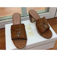 Loro Piana HEEL 8cm ostrich pattern leather summer charms mules coffee 2024