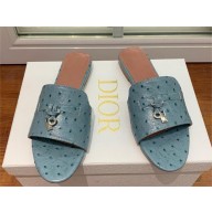 Loro Piana ostrich pattern leather summer charms mules BLUE 2024